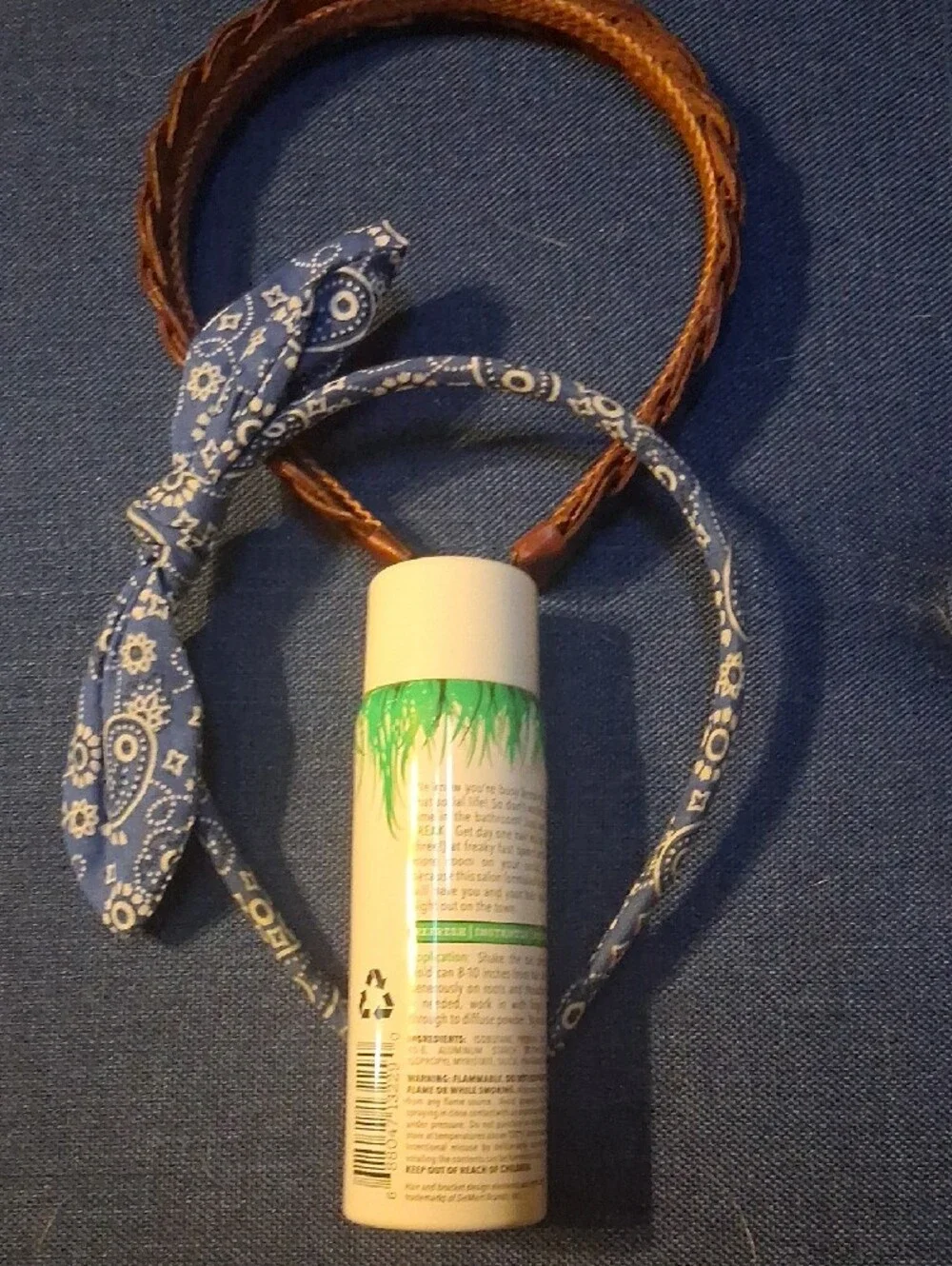 Blue Paisley Headband, A Genuine Leather Headband With A Travel Size Dry Shampoo